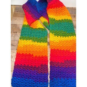 Rainbow Hand-Crocheted Scarf With Vibrant Multicolor Stripes Soft Cozy Stylish